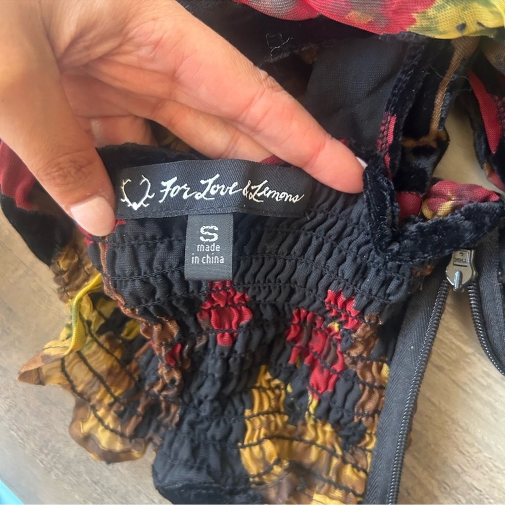 For Love & Lemons Black Velvet Floral Halter Crop Top - Picture 4 of 6